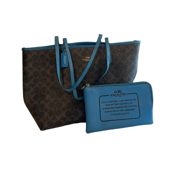 Blue COACH F36658 Signature Reversible PVC City Tote READ - Picture 1 of 12